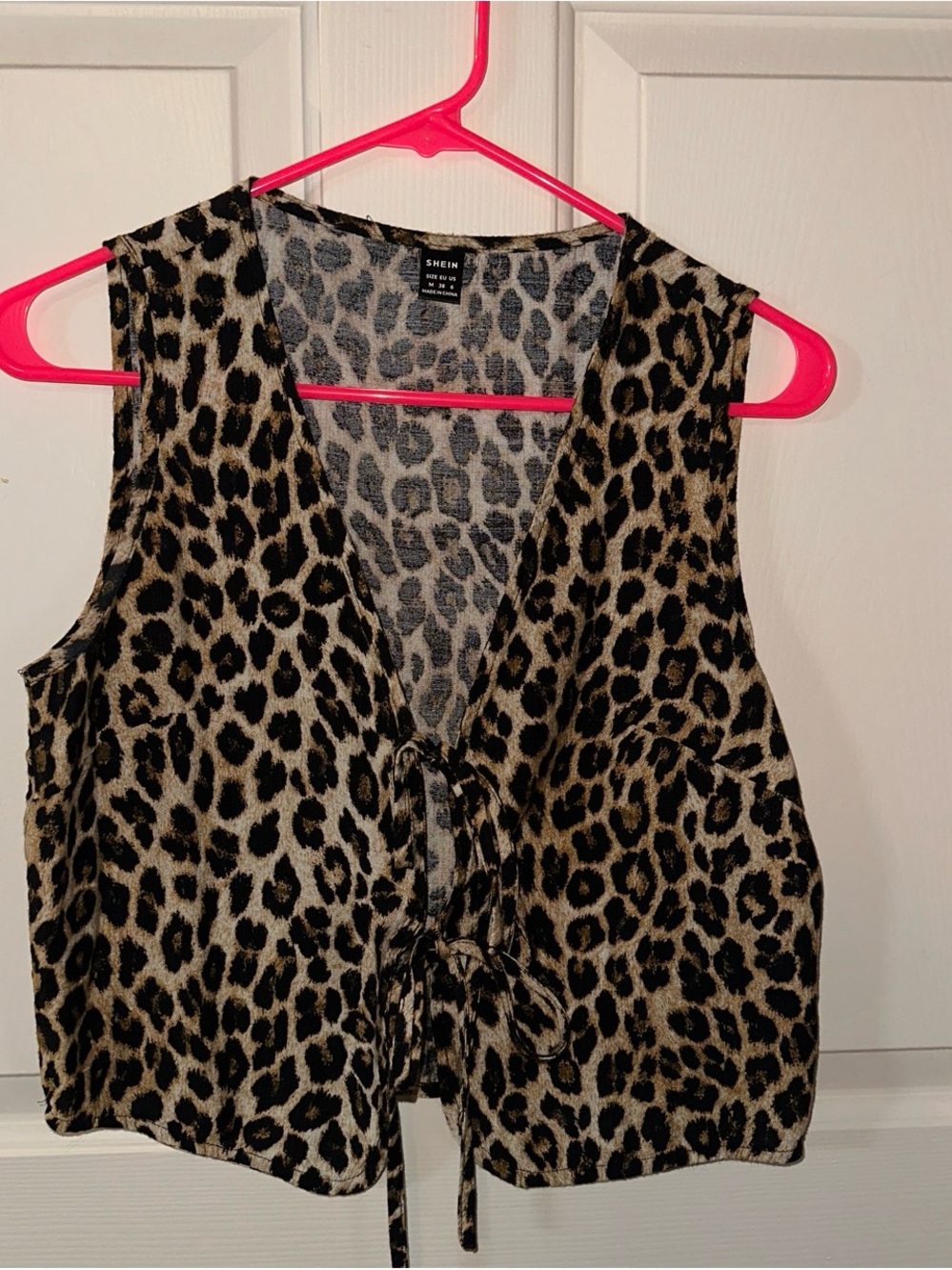 SHEIN Leopard Print Tie-Front Sleeveless Top - Brown/Black